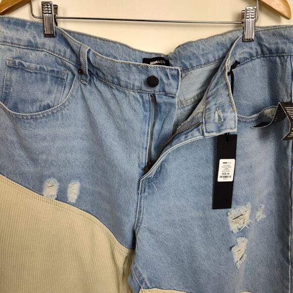 NOVA MEN CORDUROY BAGGY JEANS MEN SZ 40 COLORBLOCK MEDIUM WASH FASHION NOVA NWT - Picture 9 of 17